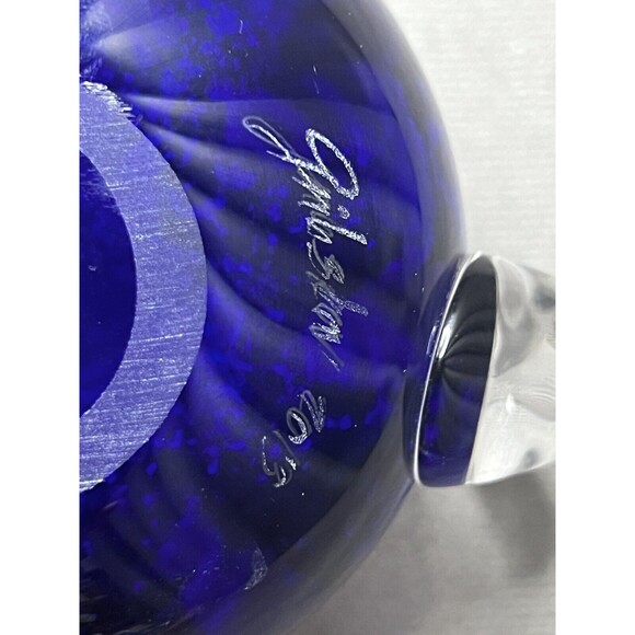 Kyle Gribskov Cobalt Blue Iridescent Inlaid Swirls Wave Blown Art Glass Pitcher - Picture 10 of 16